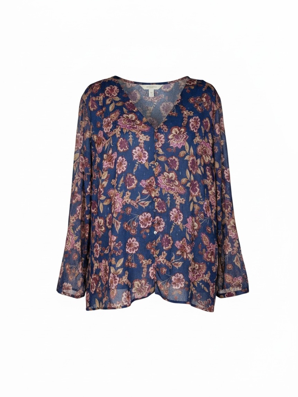 Vince Camuto Navy Floral V-Neck Button-Front Blouse NWOT